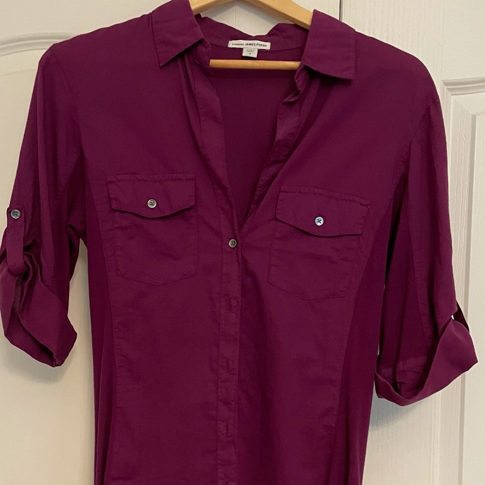 James Perse Slub Side Panel Shirt Magenta